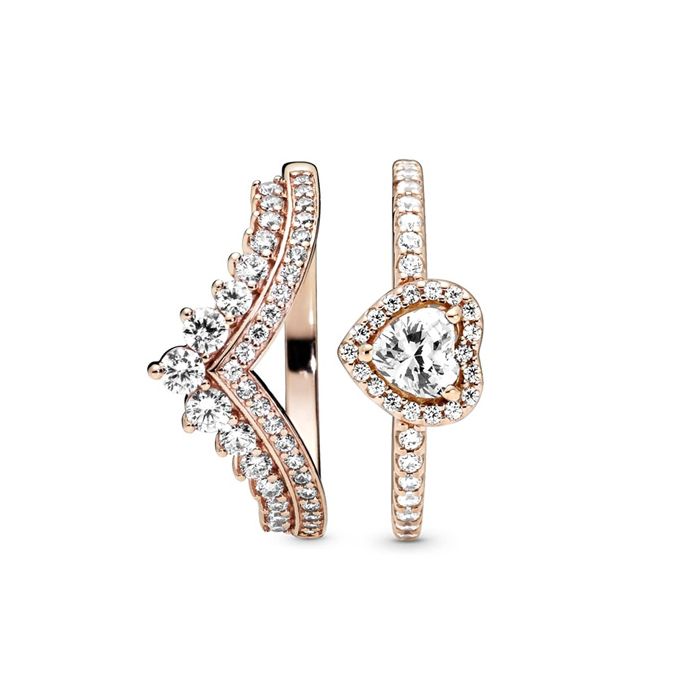 anker trechter vloeiend Heart of Rose Princess Wishbone Stacking Ring Set | PANDORA® Mall of America