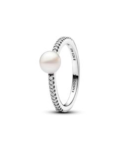 Treated Freshwater Cultured Pearl & Pave Ring
