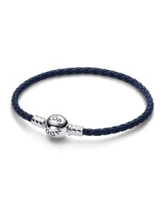 Round Clasp Blue Braided Leather Bracelet